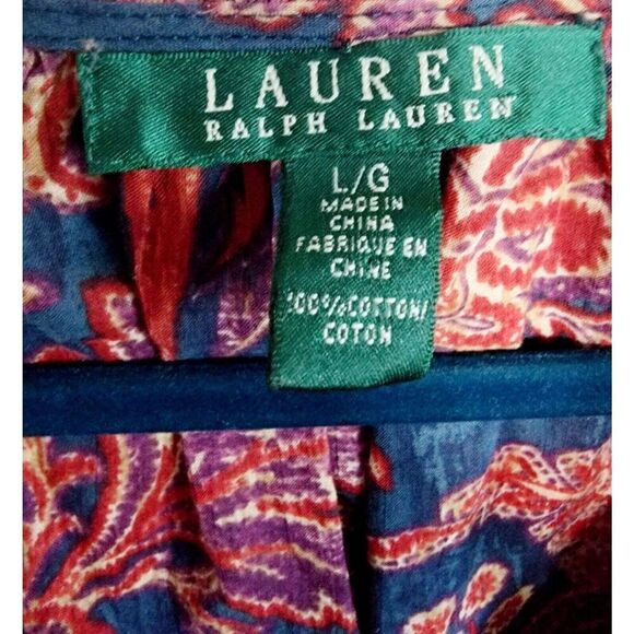 Lauren Ralph Lauren L‎ Top Women's Blue Red Floral Blouse Boho Romantic Ruffles - Picture 7 of 7